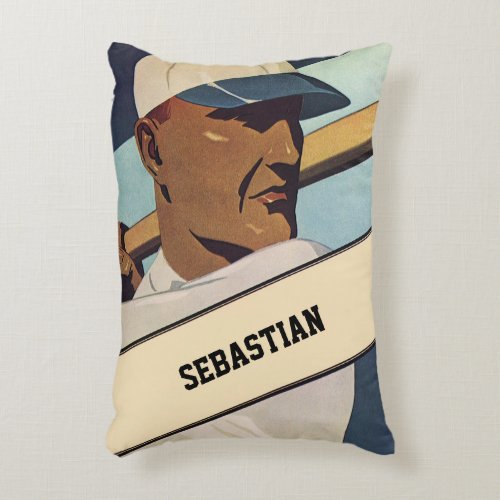 Vintage Sports Baseball Batter Stylized Art Accent Pillow