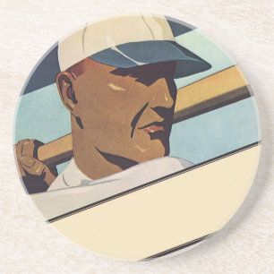 Vintage Sports Baseball Batter, Stylized Art Drink Coaster