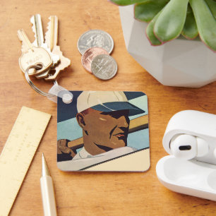 Vintage Sports Baseball Batter, Stylized Art Keychain