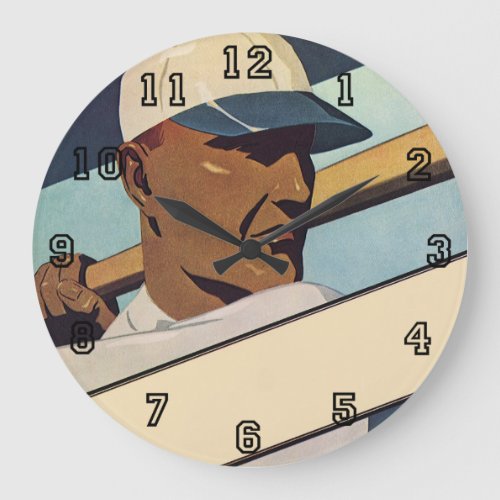 Vintage Sports Baseball Batter Stylized Art Large Clock