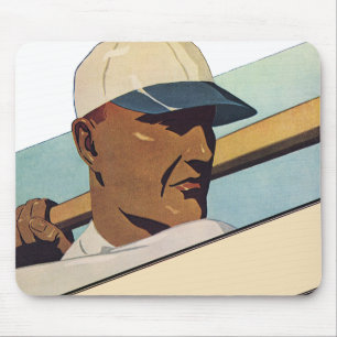Vintage Sports Baseball Batter, Stylized Art Mouse Pad