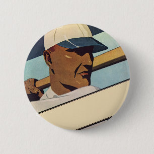 Vintage Sports Baseball Batter, Stylized Art Pinback Button