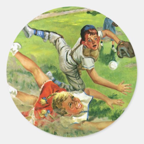 Vintage Sports Baseball Children Teams Playing Classic Round Sticker
