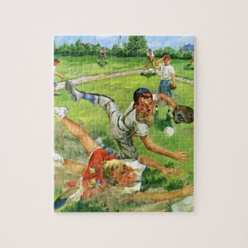 Vintage Sports Baseball Children Teams Playing Jigsaw Puzzle