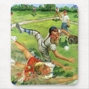 Vintage Sports Baseball, Children Teams Playing Mouse Pad