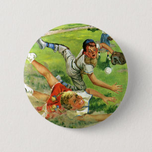 Vintage Sports Baseball, Children Teams Playing Pinback Button