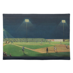 Vintage Sports, Baseball Game at Night Cloth Placemat