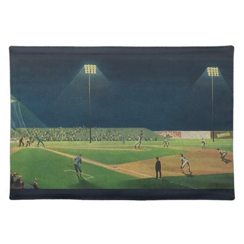 Vintage Sports Baseball Game at Night Cloth Placemat