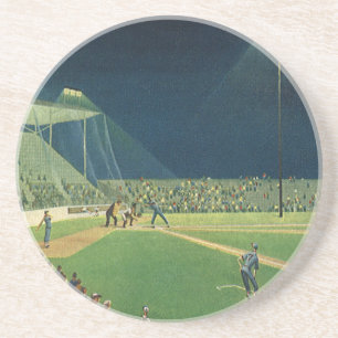 Vintage Sports, Baseball Game at Night Drink Coaster
