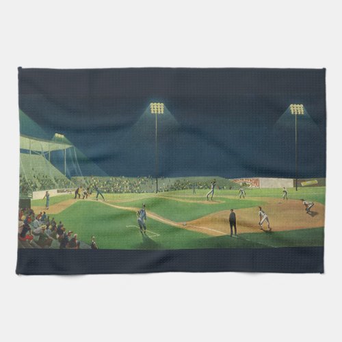 Vintage Sports Baseball Game at Night Kitchen Towel