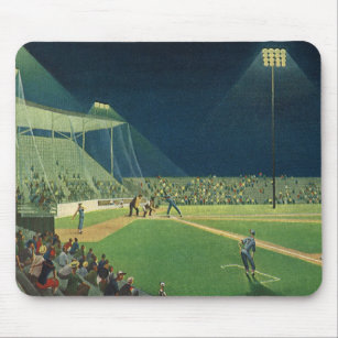 Vintage Sports, Baseball Game at Night Mouse Pad