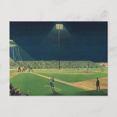 Vintage Sports Baseball Game at Night Postcard