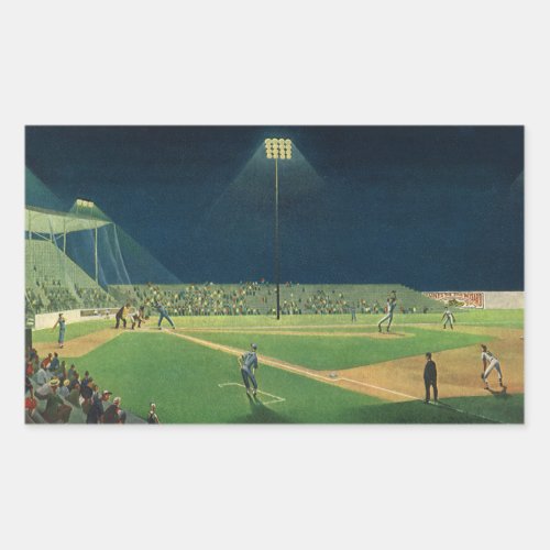 Vintage Sports Baseball Game at Night Rectangular Sticker