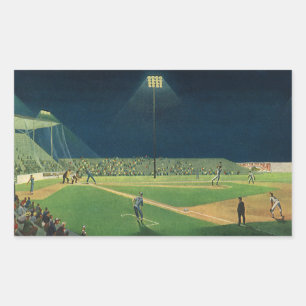 Vintage Sports, Baseball Game at Night Rectangular Sticker