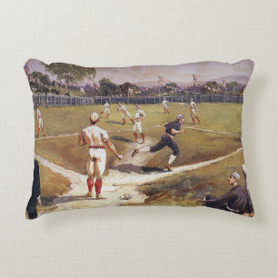 Vintage Sports Baseball Game by Henry Sandham Accent Pillow