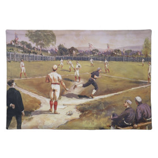 Vintage Sports Baseball Game by Henry Sandham Cloth Placemat