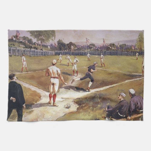 Vintage Sports Baseball Game by Henry Sandham Kitchen Towel