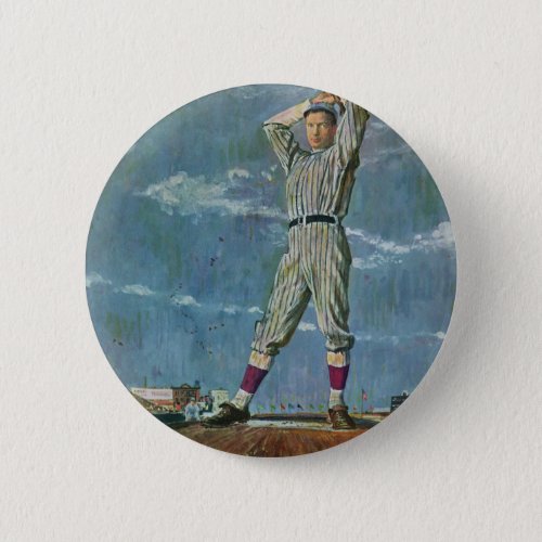 Vintage Sports Baseball Pitcher in Baseball Game Button