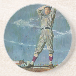 Vintage Sports Baseball, Pitcher in Baseball Game Coaster