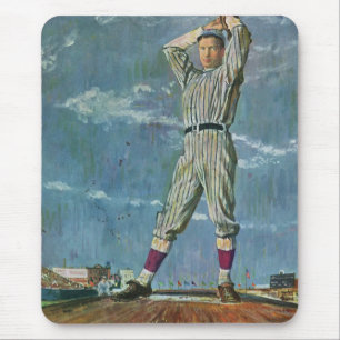 Vintage Sports Baseball, Pitcher in Baseball Game Mouse Pad