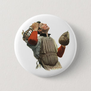 Vintage Sports Baseball Player, Catcher Look Up Button