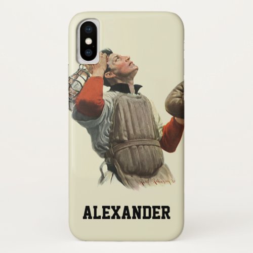 Vintage Sports Baseball Player Catcher Look Up iPhone X Case