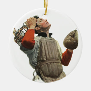 Vintage Sports Baseball Player, Catcher Look Up Ceramic Ornament