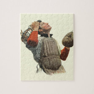 Vintage Sports Baseball Player, Catcher Look Up Jigsaw Puzzle