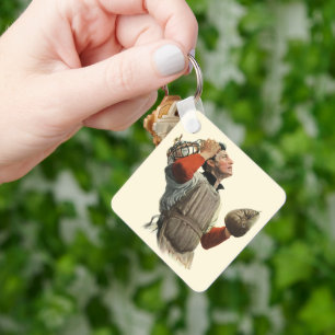 Vintage Sports Baseball Player, Catcher Look Up Keychain
