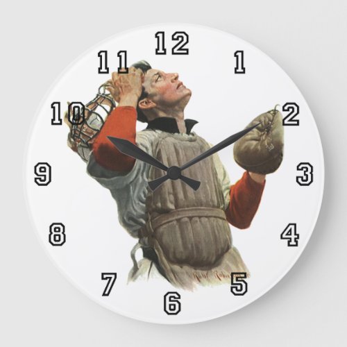 Vintage Sports Baseball Player Catcher Look Up Large Clock