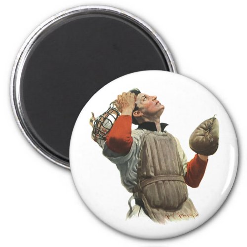 Vintage Sports Baseball Player Catcher Look Up Magnet