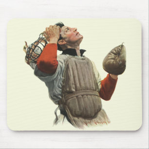 Vintage Sports Baseball Player, Catcher Look Up Mo Mouse Pad