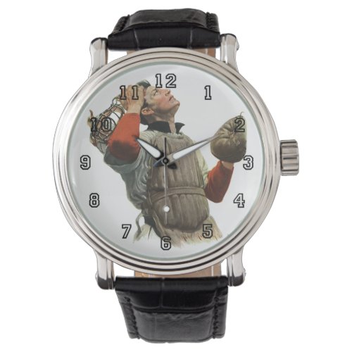 Vintage Sports Baseball Player Catcher Look Up Watch