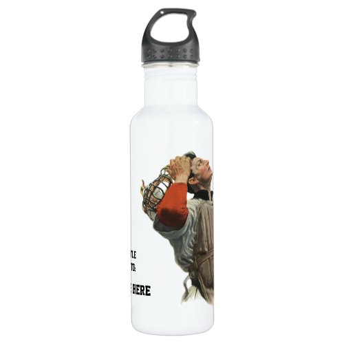 Vintage Sports Baseball Player Catcher Look Up Water Bottle