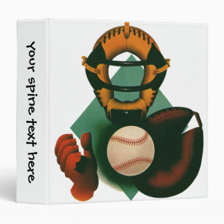 Vintage Sports Baseball Player, Catcher with Mitt 3 Ring Binder