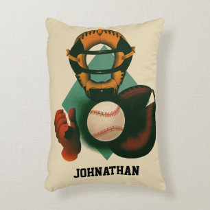 Vintage Sports Baseball Player, Catcher with Mitt Accent Pillow