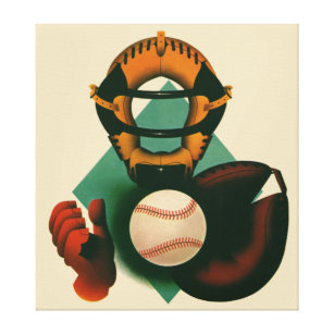 Vintage Sports Baseball Player, Catcher with Mitt Canvas Print