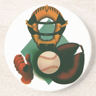 Vintage Sports Baseball Player, Catcher with Mitt Coaster