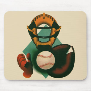 Vintage Sports Baseball Player, Catcher with Mitt Mouse Pad