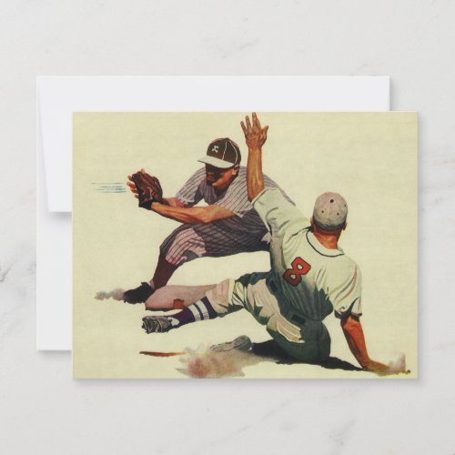 Vintage Sports Baseball Player Sliding into Home