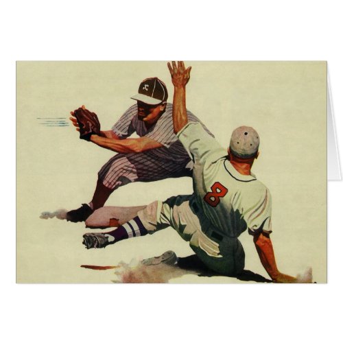Vintage Sports Baseball Player Sliding into Home