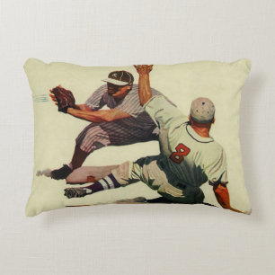 Vintage Sports Baseball, Player Sliding into Home Accent Pillow