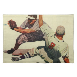 Vintage Sports Baseball, Player Sliding into Home Cloth Placemat