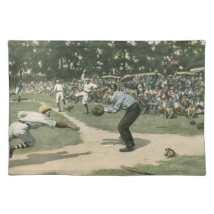 Vintage Sports, Baseball Player Sliding into Home Cloth Placemat