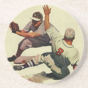 Vintage Sports Baseball, Player Sliding into Home Drink Coaster