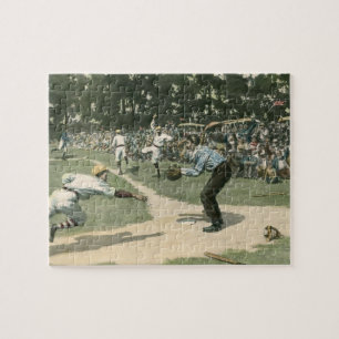 Vintage Sports, Baseball Player Sliding into Home Jigsaw Puzzle