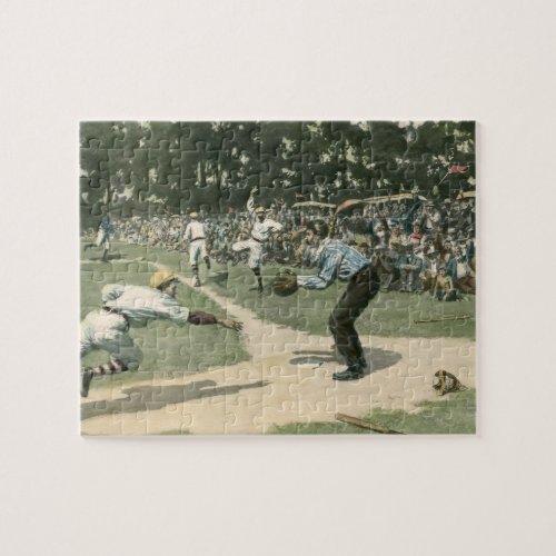Vintage Sports Baseball Player Sliding into Home Jigsaw Puzzle