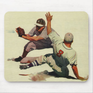 Vintage Sports Baseball, Player Sliding into Home Mouse Pad