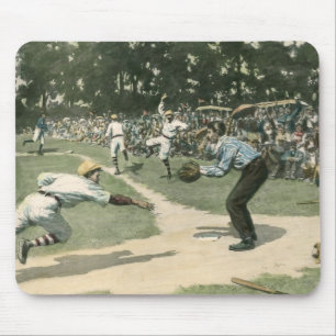 Vintage Sports, Baseball Player Sliding into Home Mouse Pad