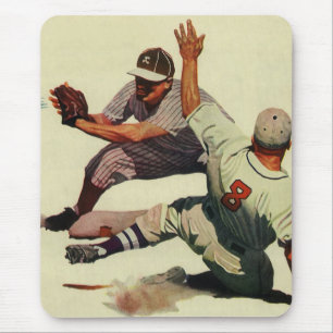 Vintage Sports Baseball, Player Sliding into Home Mouse Pad